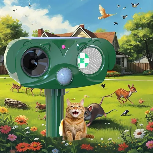 Repelente ultrasónico para gatos para exteriores, repelente de mapache para gatos, disuasorio ultrasónico, protección de 360° para tu hogar, jardín