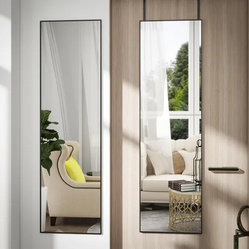 Vista 17 de Espejo arqueado de longitud completa, espejo de piso de 64 "x 21" con soporte, espejo montado en la pared, espejo de pie con marco de aleación