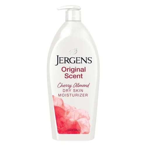 Jergens Loción para piel seca de aroma original, hidratante corporal para manos y cuerpo, esencia de almendra de cereza, probado por dermatólogos,