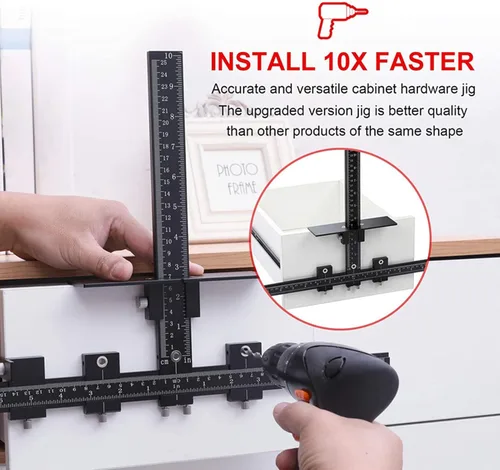 Vista 2 de Plantilla de hardware para gabinete, guía de taladro ajustable de aleación de aluminio, herramienta de perforación de madera para una instalación