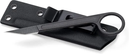 Vista 3 de Cuchillo táctico EDC de hoja fija, mango de acero inoxidable 440C, funda Kydex, supervivencia al aire libre para senderismo, camping, OS108 (negro)
