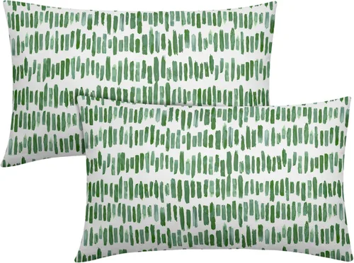 Vista 19 de Juego de 2 fundas de almohada de rayas negras para exteriores, 16 x 16 pulgadas, diseño geométrico de rayas abstractas, algodón y lino, cuadradas