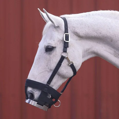 Vista 2 de Breathe Rite - Bozal de pastoreo con cabestro separador para caballos, tamaño mazorca, ayuda para controlar el peso del caballo, mejora