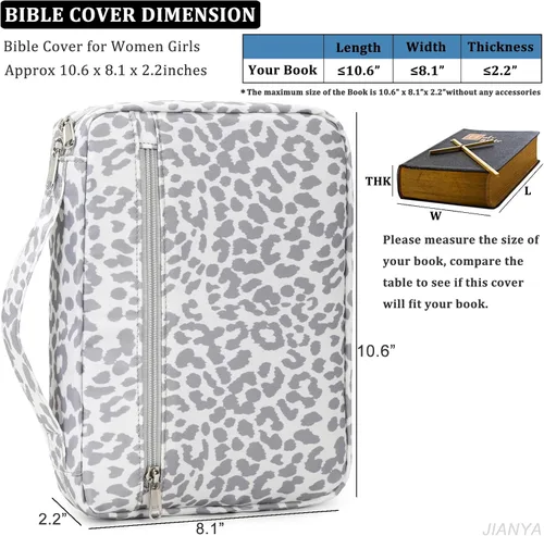 Vista 5 de JIANYA Funda para la Biblia para mujer, fundas de Biblia de leopardo para mujer, con asa y bolsillo con cremallera