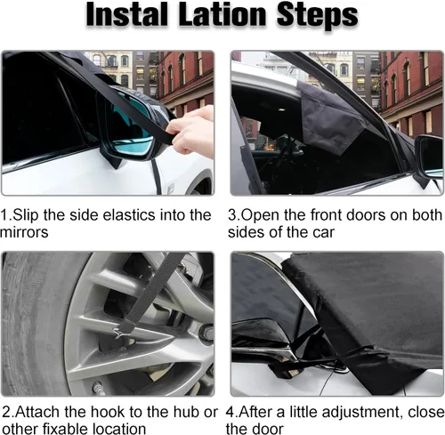 Vista 4 de Amiss Cubierta de parabrisas para hielo y nieve, cubierta de parabrisas de tela Oxford 600D, cubierta de nieve para todo tipo de clima