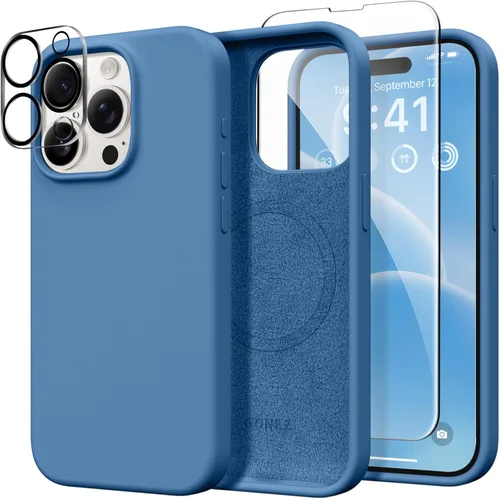 Vista 1006 de GONEZ Funda magnética para iPhone 14, compatible con Magsafe, con protector de pantalla + protector de cámara, forro de microfibra antiarañazos