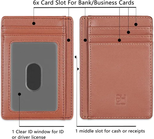 Vista 2 de Cartera delgada con bloqueo RFID para tarjetas, cartera minimalista de cuero con bolsillo frontal para mujer Slim, RFID Blocking, Minimalist, Front