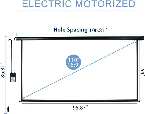 Vista 2 de Kayle Pantalla de proyector motorizada de 110 pulgadas, pantalla de proyección automática diagonal eléctrica, pantalla de películas HD para cine