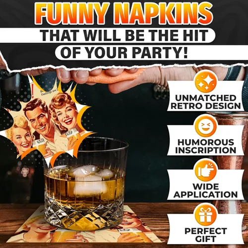 Vista 4 de 20 servilletas de cóctel divertidas para adultos, servilletas de cóctel divertidas de 3 capas altamente absorbentes, estilo retro plegado de 5