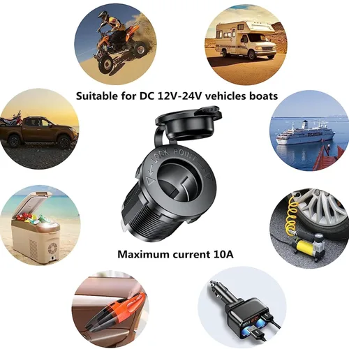 Vista 6 de Interruptor basculante de barco marino impermeable de 6 bandas, protector de sobrecarga, 12-24 V, 36 W, cargador USB dual QC3.0 para automóvil