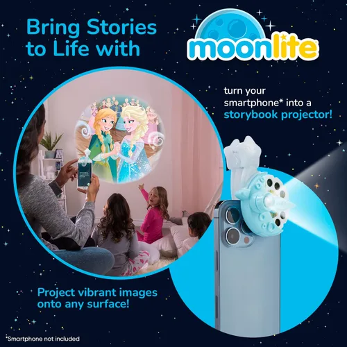 Vista 2 de Moonlite - Miniproyector de cuentos con 4 historias de Frozen de Disney, una manera mágica de leer juntos, libros de cuentos digitales de princesas