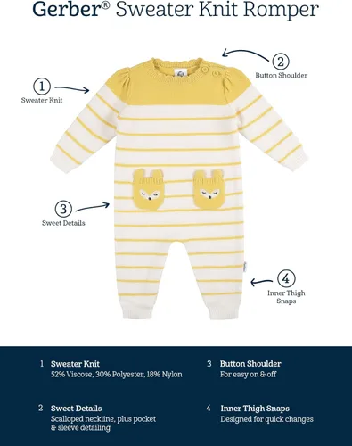 Vista 4 de Gerber Baby Girls Sweater Knit Romper Jumpsuit