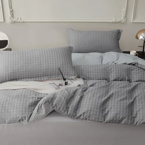 Vista 57 de SAPHREAS Juego de funda de edredón de algodón, tamaño King, a cuadros color gris oscuro y gris, geométrico, 3 piezas, 1 funda de edredón y 2 fundas