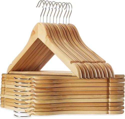 Vista 17 de Casafield - 10 Perchas de Madera Negra para Trajes - Madera de Loto Premium con Muescas y Gancho Giratorio Cromado para Ropa de Vestir, Abrigos