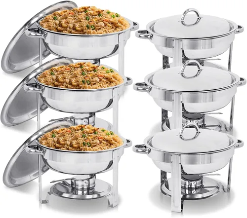 Vista 13 de Super Deal - Plato redondo de acero inoxidable de 5 cuartos de galón, para catering, cena y bufé, Plateado