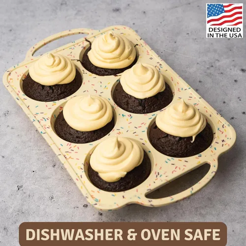 Vista 8 de BAKE BOSS Molde de Silicona Confetti para Muffins Jumbo de 6 Cavidades–Moldes Antiadherentes para Cupcakes para Hornear, Moldes de Silicona Grandes