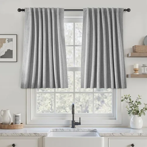 Vista 93 de UHITECH Cortinas opacas cortas de 24 pulgadas de largo para sala de estar, juego de 2 paneles con pestaña trasera, bolsillo para barra, cortinas