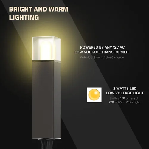 Vista 4 de GOODSMANN Luz de bolardo de bajo voltaje, 2 W, iluminación LED de paisaje, 2700 K, luz blanca cálida resistente a la intemperie, luces de camino
