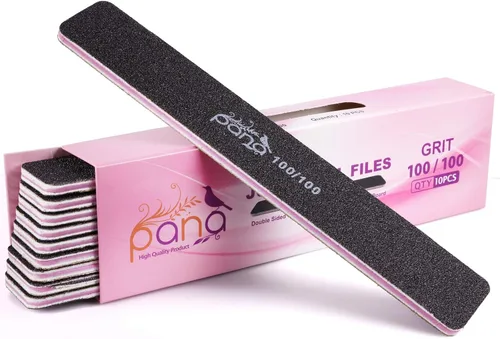 Vista 14 de 10 PIEZAS Limas de Uñas Profesionales PANA de Doble Cara Tamaño Jumbo - Negro, Grano 60/60 - Lima de Uñas Tipo Esmeril Lima Pulidora de Uñas
