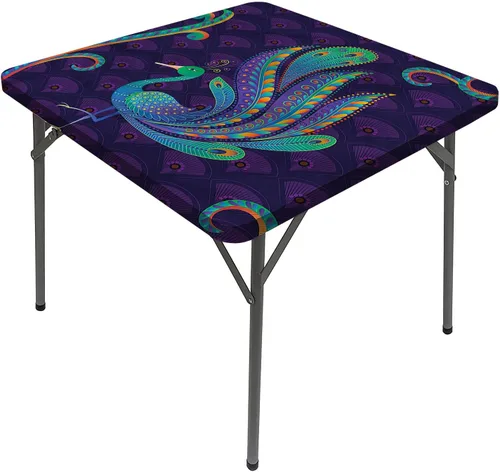 Vista 19 de Manteles abstractos, inspirados en el océano, líneas onduladas dibujadas a mano y funda elástica para mesa, cuadrado, se adapta a mesas de 24 x 24