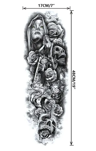 Vista 2 de Tatuaje temporal de brazo completo para hombres y mujeres de largo 19 x ancho 7 pulgadas (12 hojas)