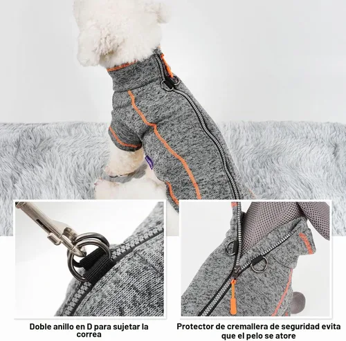Vista 3 de cyeollo Suéter para perro, chaqueta de vellón, ropa para perro, chaqueta reflectante con cremallera y doble anillo D, abrigo de invierno cálido