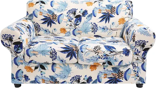 Vista 30 de hyha Funda para sofá, fundas para sofá biplaza, diseño floral, elásticas, estampadas, 3 piezas, fundas para sofá de 2 cojines separados, protector