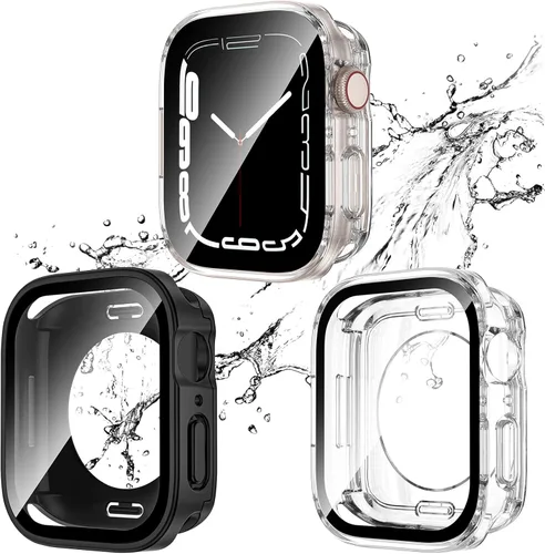 Vista 17 de Paquete de 2 fundas impermeables 2 en 1 para Apple Watch Series SE SE 6 5 4 40mm, borde recto de PC frontal y trasero con protector de pantalla
