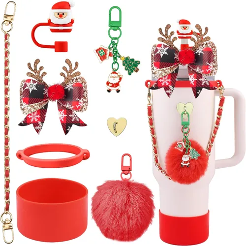 Vista 11 de Accesorios brillantes para vaso Stanley Cup de 40 onzas y 30 onzas, incluye funda de silicona para popote con lazo, bota de silicona para taza