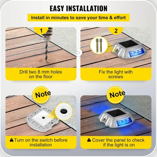 Vista 6 de VEVOR Paquete de 16 luces solares para entrada con botón de interruptor, luces de cubierta impermeables, muelle inalámbrico, 6 LED para advertencia
