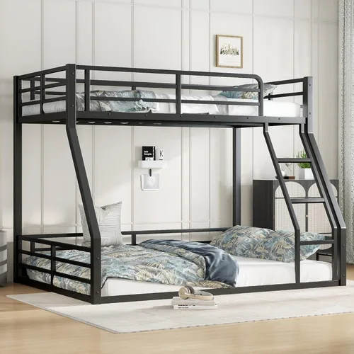 Vista 10 de Harper & Bright Designs Litera baja con escaleras, literas bajas de tamaño individual XL sobre individual XL, litera de metal resistente