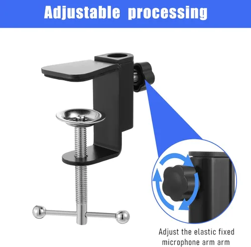 Vista 5 de Abrazadera de escritorio de metal, abrazadera de montaje de mesa 2 en 1, abrazadera en C, soporte de montaje con tornillo ajustable para micrófono