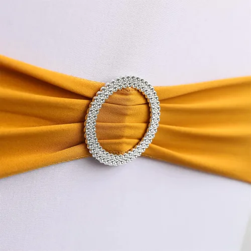 Vista 2 de Bandas elásticas de elastano para silla, 30 unidades, lazos con hebilla deslizante, decoración de bodas, fiestas, recepciones, banquetes (dorado)