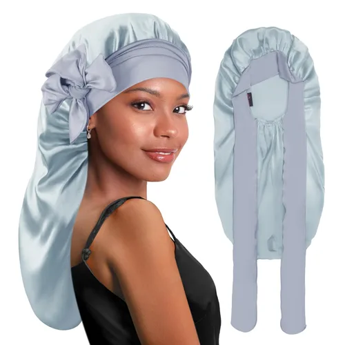 Vista 19 de BONNET QUEEN Gorro de Seda para Trenzas Plegable Extra Largo con Banda de Amarre para Trenzas, Gorro de Satén con Banda de Amarre, Gorro Largo