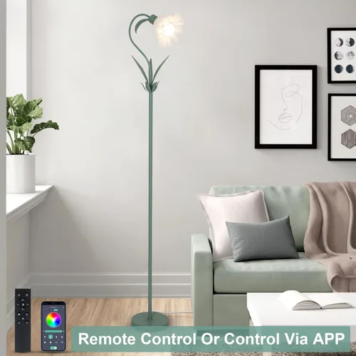 Vista 8 de HMVPL Lámpara de pie de flores para sala de estar, lámpara de pie de flores con control remoto, bonita lámpara alta floral con bombilla RGB