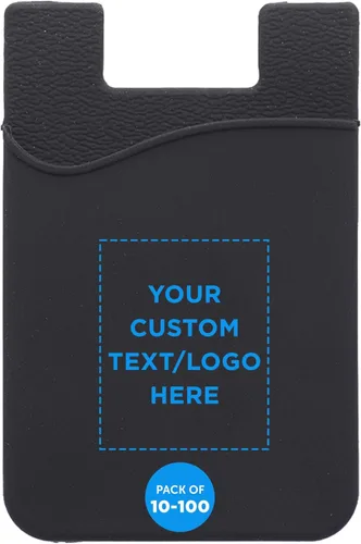 DISCOUNT PROMOS Maya Basic - Juego de 100 carteras de silicona para teléfono, texto personalizable, logotipo, adhesivo fuerte, tamaño estándar,