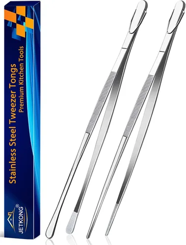 Vista 14 de JETKONG 2 pinzas para alimentos de 9 pulgadas, pinzas de cocina de acero inoxidable, pinzas de cocina (negro)