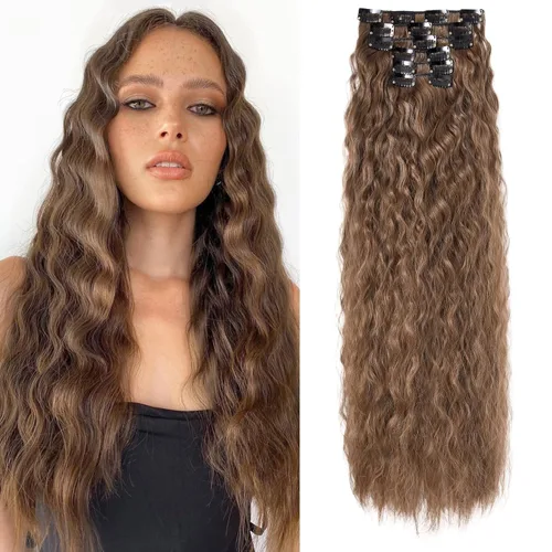 Vista 18 de FLUFYMOOZ Extensiones de cabello con pinzas, 6 extensiones de cabello largas con ondas de sirena, sintético, postizo para mujer, 24 pulgadas