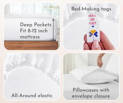 Vista 5 de California Design Den - Paquete de 2 juegos de sábanas 100% algodón, suaves y duraderas, con esquinas profundas, refrescantes, de tejido de satén