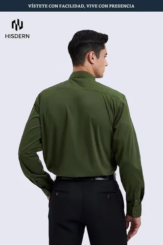 Vista 4 de HISDERN Mens Dress Shirt with Tie Pocket Square Set Classic Button Down Shirt Matching Tie Long Sleeve Shirts 08-verde