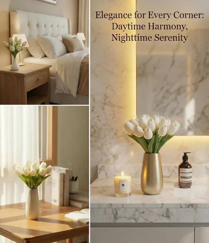 Vista 5 de Mandy's - 20 flores blancas artificiales de seda de tulipán artificial de 13.5 pulgadas para Año Nuevo, primavera, Día de la Madre, Pascua, Día