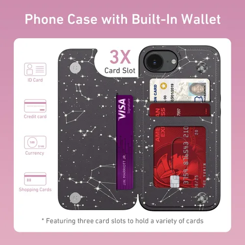 Vista 1396 de LETO para iPhone 15 Pro Funda tipo cartera - Tapa tipo folio con patada - Diseños de moda - Tarjetero - Funda protectora para mujeres y niñas - 6.1