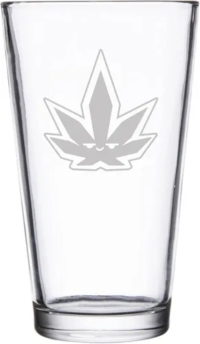 Hat Shark Pot Smoking Pals – Weed Pot Leaf Rainbow Logo – Vaso de pinta grabado con láser para cerveza, jarra de 16 onzas