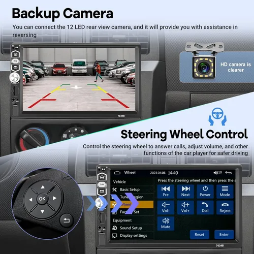 Vista 4 de Estéreo de coche de un solo DIN con Carplay con cable y Android Auto, pantalla táctil de 7 pulgadas 1 DIN Radio, Mirror Link/1080P/Bluetooth/SWC/FM