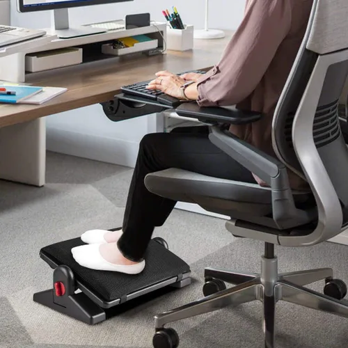 Vista 7 de Prodigen Reposapiés ergonómico ajustable para debajo del escritorio, con cojín de esponja extraíble para el hogar, oficina, cuatro estaciones