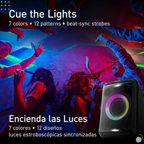 Vista 6 de Panasonic BMAX Altavoz Portátil Bluetooth, 75W Boost de Graves, Batería de Larga Duración, Inalámbrico, 7 Colores de Luz y 12 Patrones con Flash
