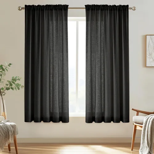 Vista 19 de Melodieux Cortinas semitraslúcidas blancas de 24 pulgadas de largo para cocina, cafetería, dormitorio, ventanas pequeñas, con bolsillo para barra
