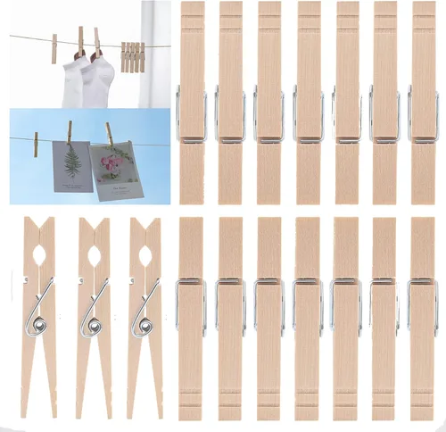 Vista 8 de Alfileres de madera para colgar ropa, 3.5 pulgadas 100 piezas Pinzas de madera resistentes, alfileres de ropa para manualidades, clips de madera