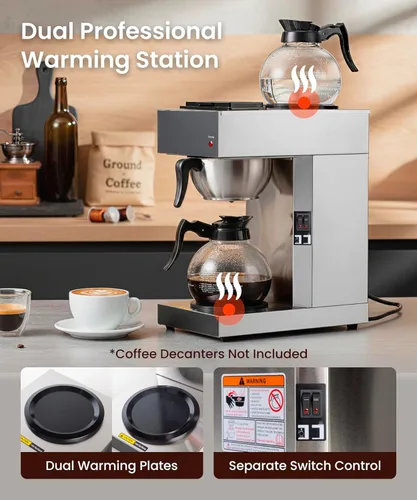 Vista 5 de SYBO Cafetera comercial de 12 tazas, cafetera de acero inoxidable industrial con 2 calentadores