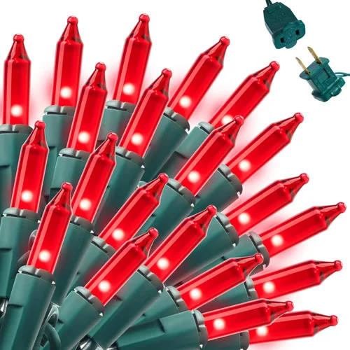 Vista 14 de JOIEDOMI Tira de luces rosas para interiores, luces de Navidad de 42.8 pies para exteriores, 200 (2 x 100) luces de hadas de alambre verde